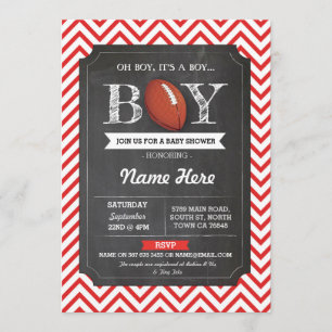 Red Football Boy Baby Shower Rugby Red Invite