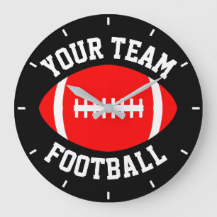Red Football Custom Team Name & Background Color Large Clock
