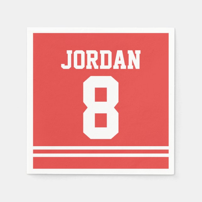 Red Football Jersey - Sports Theme Birthday Party Napkin (Front)