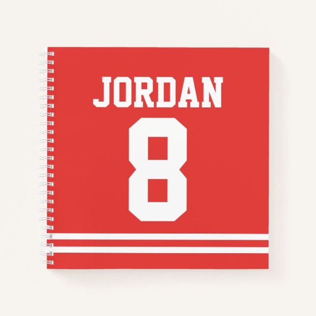 Red Football Jersey with Custom Name and Number Notebook (Front)