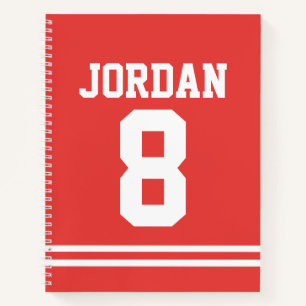 Red Football Jersey with Custom Name and Number Notebook
