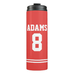 Red Football Jersey with Custom Name and Number Thermal Tumbler