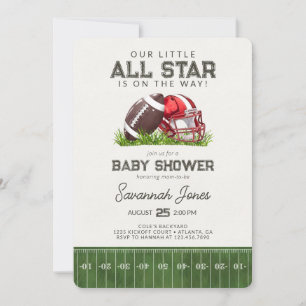 Red Football Little All Star Baller Baby Shower Invitation