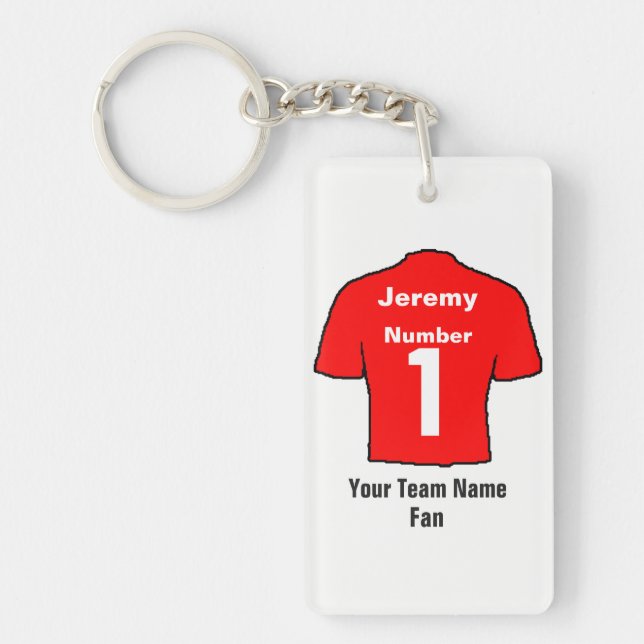 Red Football Shirt Choose name and team Key Ring (Front)
