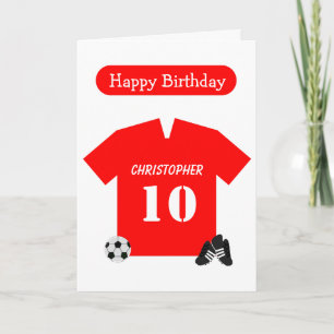 Red Football Shirt Personalised 10th Birthday Card