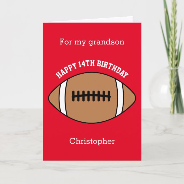 Red Football Sport 14th Birthday Card (Front)