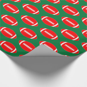 Red Footballs on Green Background Christmas Gift Wrapping Paper