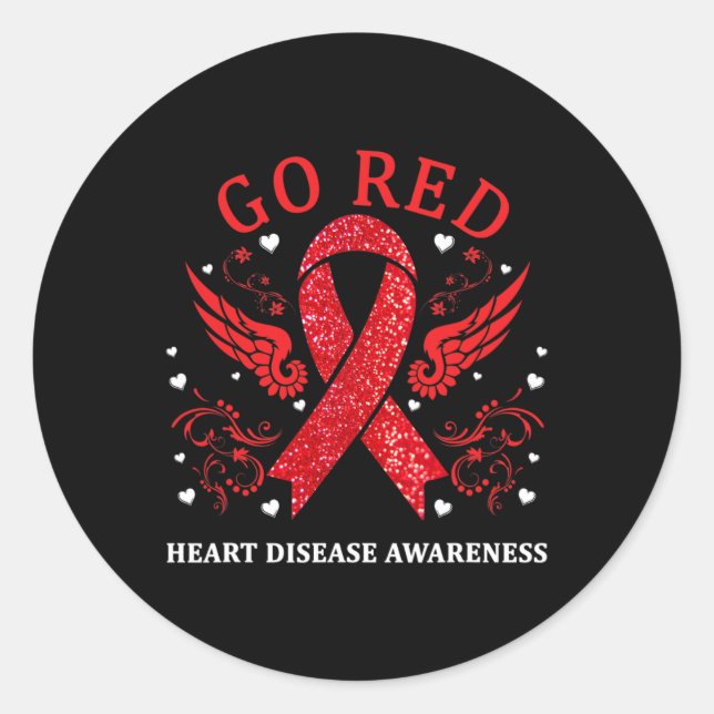 Red For Heart Disease Awareness In February Heart  Classic Round Sticker (Front)