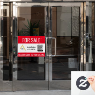 Red For Sale or Open House   Real Estate QR Code  Window Cling