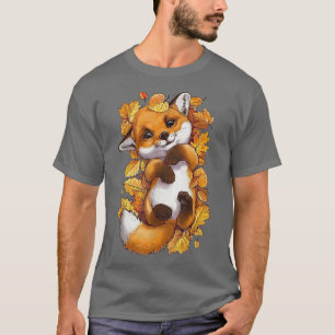 Red Forest Fox Baby Animal Autumn Fall Leaves T-Shirt