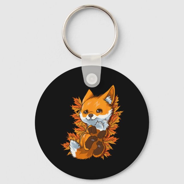 Red Forest Fox Baby Autumn Fall Key Ring (Front)
