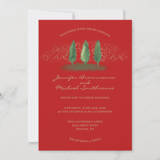 Red Forest Glitter | Christmas Holiday Wedding Invitation (Front)