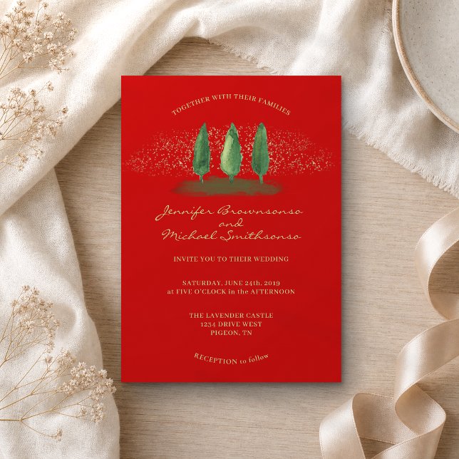 Red Forest Glitter | Christmas Holiday Wedding Invitation (Creator Uploaded)