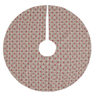 Red Forest Rows on Warm Beige Grid Brushed Polyester Tree Skirt