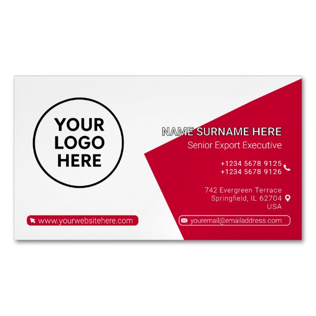 Red Formal QR Professional Corporate Modern Magnetic Business Card (Front)