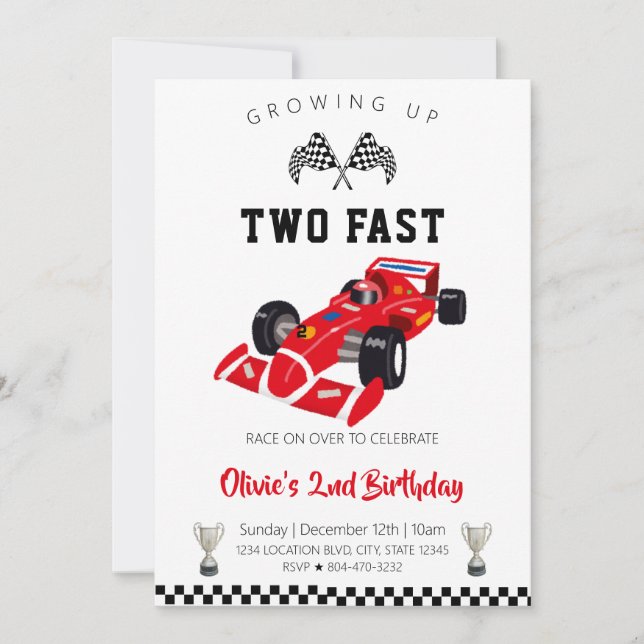 Red Formula One Racing Car birthday Invitation (Front)