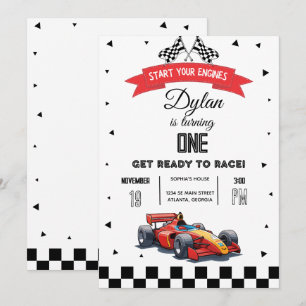 Red Formula Race Car One Birthday Invitation