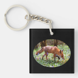 Red Fox Among Bluebells Woodland Spring Nature Art Key Ring