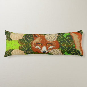 RED FOX AMONG THE GREEN LEAVES AND FOLIAGE BODY CUSHION