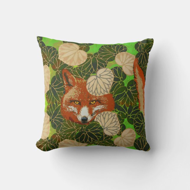 RED FOX AMONG THE GREEN LEAVES AND FOLIAGE CUSHION (Front)