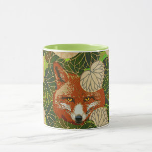 RED FOX AMONG THE GREEN LEAVES AND FOLIAGE MUG