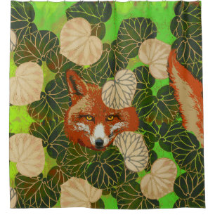 RED FOX AMONG THE GREEN LEAVES AND FOLIAGE SHOWER CURTAIN