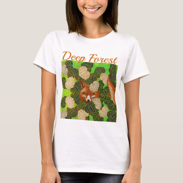 RED FOX AMONG THE GREEN LEAVES AND FOLIAGE T-Shirt (Front)
