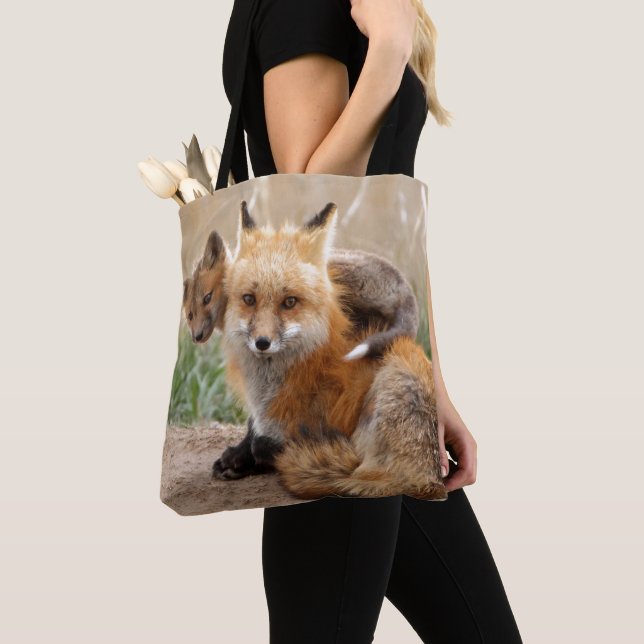 Red Fox And Baby Tote Bag (Close Up)