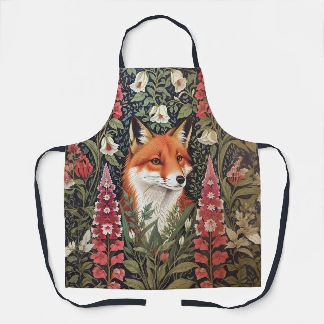 Red Fox and Foxgloves William Morris Inspired Apron (Front)