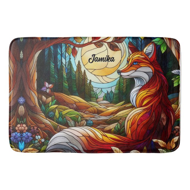  Red Fox and Sun and Forest Bath Mat (Front)
