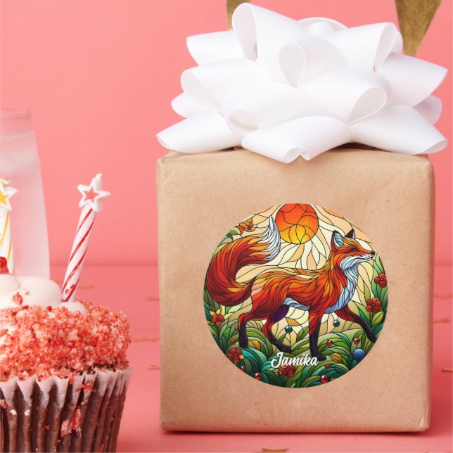  Red Fox and Sun Classic Round Sticker (Party)