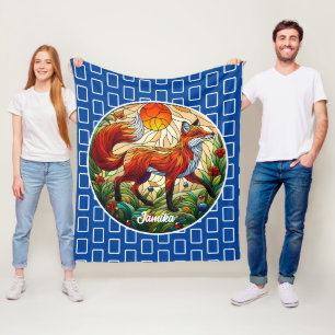 Red Fox and Sun Fleece Blanket