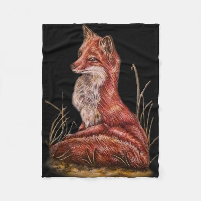 Red Fox Animal Art Drawing What the fox say?! Fleece Blanket (Front)