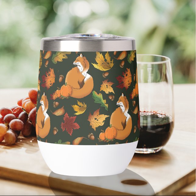 Red Fox Autumn Leaves Acorns Green Pattern (Creator Uploaded)