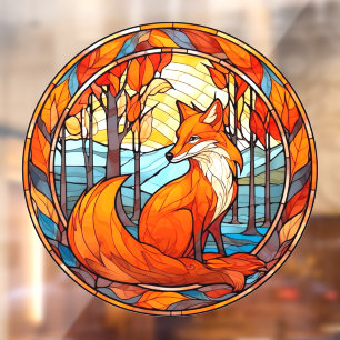Red Fox Autumn Sunset Faux Stained Glass Window Cling