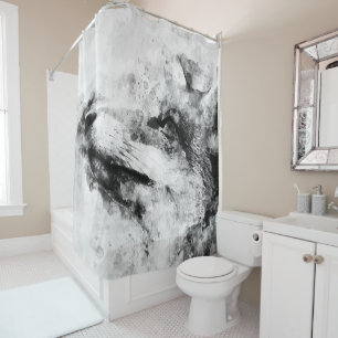 Red Fox Black and White Watercolor 01 Shower Curtain
