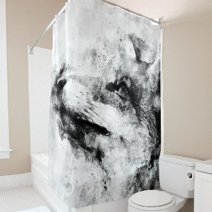 Red Fox Black and White Watercolor 01 Shower Curtain