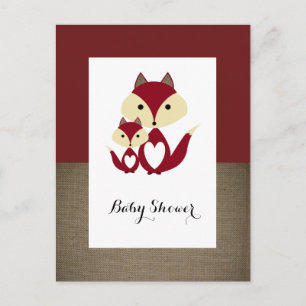 Red Fox Burlap Baby Shower Invitation Postcard