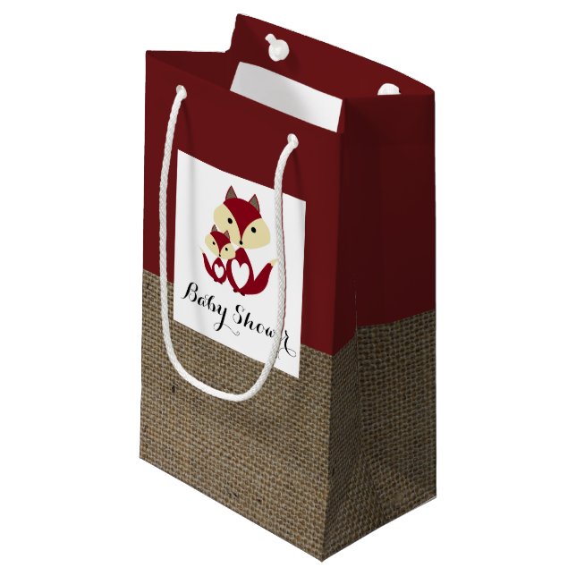 Red Fox Burlap Baby Shower Small Gift Bag (Front Angled)