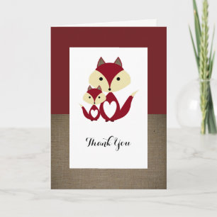 Red Fox Burlap Baby Shower Thank You Card