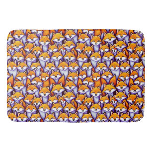 Red fox cartoon doodle pattern wildlife woodland bath mat