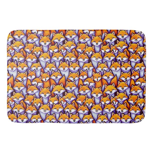 Red fox cartoon doodle pattern wildlife woodland bath mat (Front)