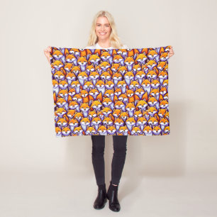 Red fox cartoon woodland animals pattern cute fleece blanket