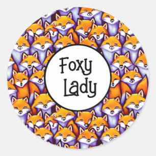 Red fox cartoon woodland funny foxy lady humour classic round sticker