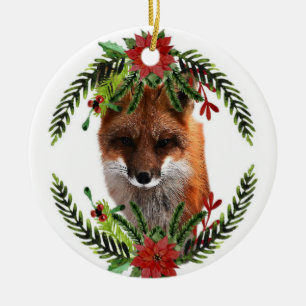 Red Fox Christmas Wildlife Ornament, 2-sided Ceramic Tree Decoration