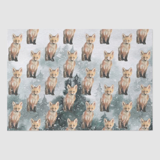 Red Fox Cub In A Foggy Woodland Forest Tissue Paper (Front)