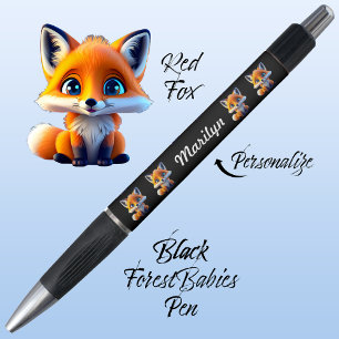 Red Fox, Cute Unique Whimsical Forest Animal Black