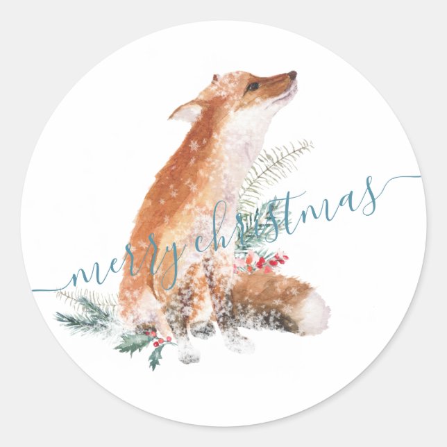 Red Fox Dressed For Christmas Classic Round Sticker (Front)