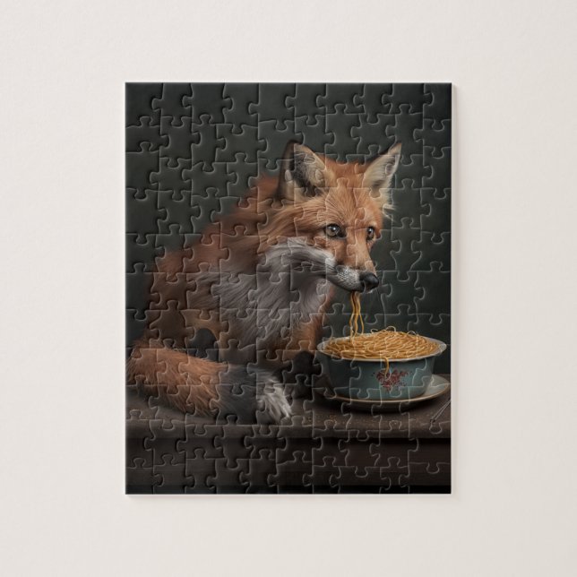 Red Fox Eating a Bowl of Spaghetti 8X10 Jigsaw Puzzle (Vertical)
