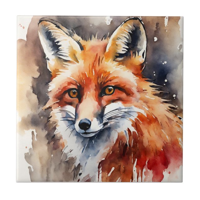 Red Fox Face Watercolor  Tile (Front)